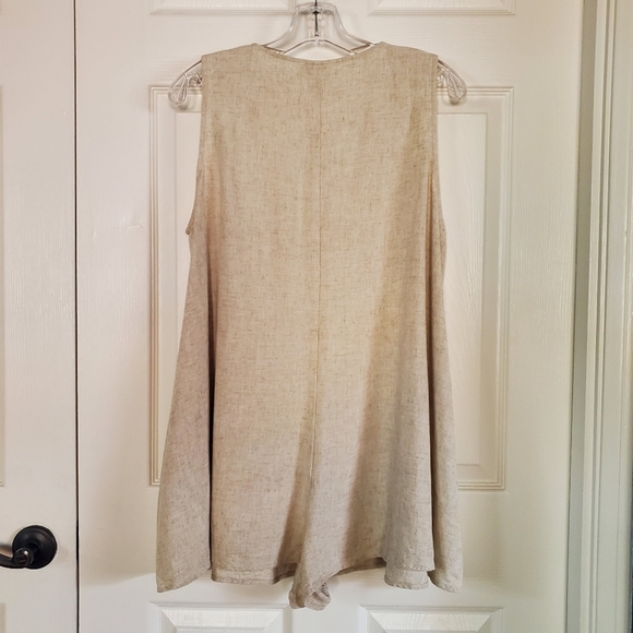 Miou Muse Sleeveless Linen Blend Romper Button Front Loose Fit Pocket Medium Tan - Picture 6 of 11